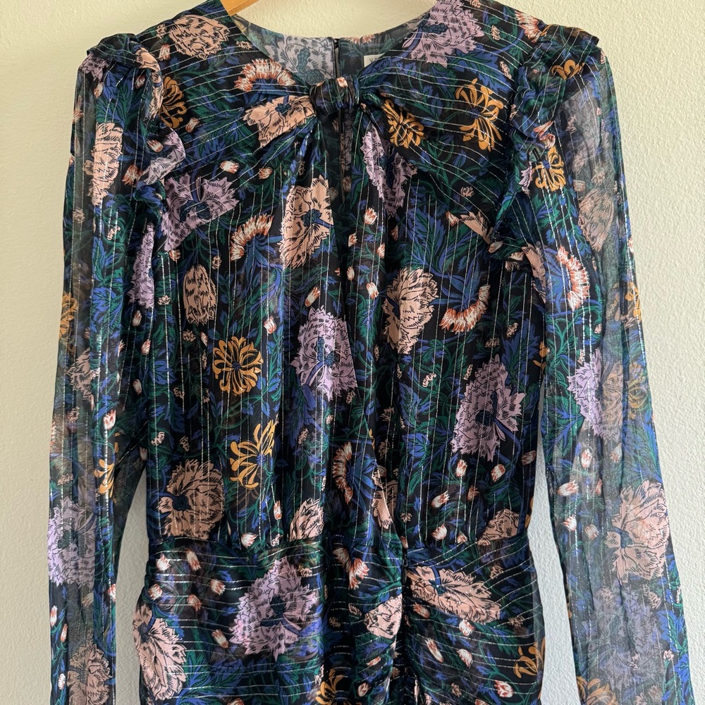 Veronica Beard Peppa Floral Silk Longsleeve Mini dress Size 8 - Picture 6 of 11